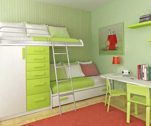 Dormitorio de color verde