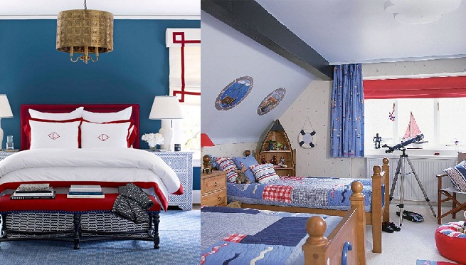 Decorar un dormitorio en rojo y azul