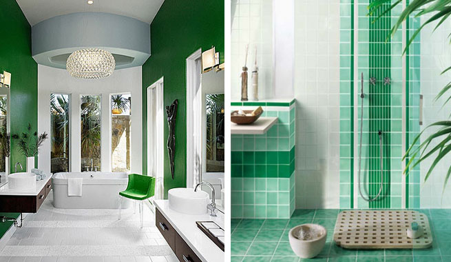 Baños en color verde esmeralda