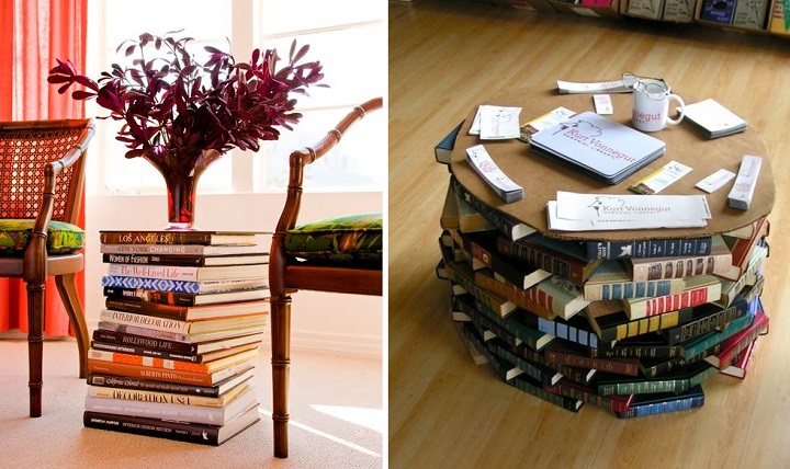 mesa hecha con libros