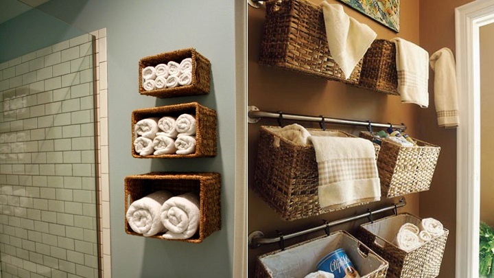 Ideas para organizar el baño con cestas de mimbre